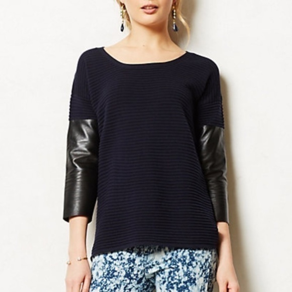 Anthropologie rissana leather sleeve pullover